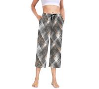 Pantalon de pyjama pour femme, jambe large, grande taille, vêtements de nuit capri, pantalon de pyjama réglable pour adolescent, motif écossais gris chiné rétro, Plaid gris chiné rétro, XXL
