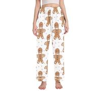 Pantalon de pyjama pour femme Motif flocon de neige avec poches Taille élastique, Motif flocon de neige Cookie Man, XL