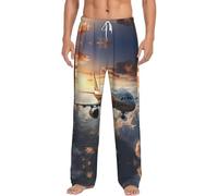 Pantalon de pyjama pour homme « Airplanes are soaring » - Pantalon de détente léger et confortable avec poches - Pantalon de nuit noir (S à 3XL), Blanc, 3XL