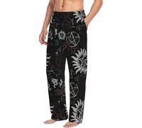 Pantalon de pyjama pour homme avec imprimé de symboles surnaturels noirs, pantalon de nuit doux avec cordon de serrage avec poches, Noir , M