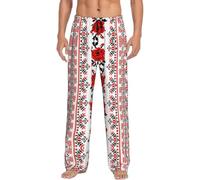 Pantalon de pyjama pour homme avec poches, imprimé rose style broderie ukrainienne, pantalon de pyjama personnalisé, Noir , L