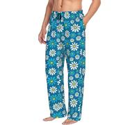 Pantalon de pyjama pour homme avec poches motif floral marguerites bleues doux pantalon de salon pour homme, pantalon confortable pour homme, Noir , XL