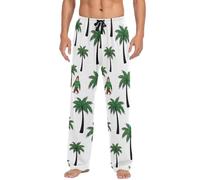 Pantalon de pyjama pour homme avec poches, motif gorille de dessin animé, palmiers blancs, pantalon de détente confortable pour hommes, tailles S à XXL, Cartoon Gorilla Palmiers Blanc, XX-Large