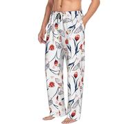 Pantalon de pyjama pour homme avec poches, tulipes fleurs bleues blanches douces pour hommes, pantalon de pyjama confortable pour homme, Noir , XXL