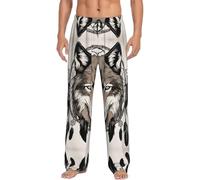 Pantalon de pyjama pour homme imprimé loups marron et attrape-rêves, pantalon de pyjama confortable pour homme, vêtements de nuit respirants, pantalon à taille élastique, Noir , L