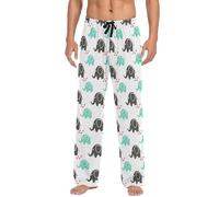 Pantalon de pyjama pour homme, mignon éléphant amour, menthe, pantalon de nuit pour homme avec poches, pantalon de pyjama doux pour hommes, tailles S à XXL, Cute Elephant Love Mint, X-Large