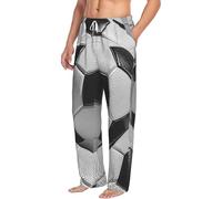 Pantalon de pyjama pour homme, vêtement de nuit, motif ballon de football, pantalon de nuit avec poches, pantalon de pyjama décontracté, Noir , S