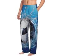 Pantalon de pyjama pour homme, vêtements de nuit, ballon de football, pantalon de nuit aquatique, pantalon de survêtement avec poches, pantalon de pyjama décontracté, Noir , S