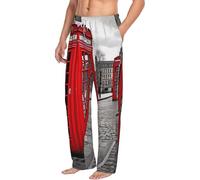 Pantalon de pyjama pour homme, vêtements de nuit, cabine téléphonique rouge londonienne, pantalon de nuit avec poches, pantalon de pyjama décontracté, Noir , XL