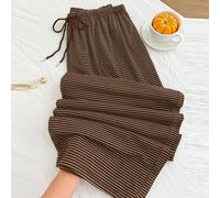 Pantalon de pyjama rayé marron et blanc grande taille, décontracté avec cordon de serrage, adapté pour l'automne/l'hiver, Noël, Nouvel An, Thanksgiving, fête, mariage, plage, remise de diplôme, chic, 