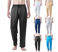 Pantalon de pyjama soyeux à jambes larges pour homme - Taille élastique - Ourlet ouvert - Coupe ample - Confortable - Pantalon de survêtement - Couleur unie - Pantalon de plage d'été avec cordon de