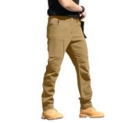 Pantalon de randonnée imperméable pour homme - Pantalon de travail tactique léger - Multi-poches - Ripstop - Pantalon de marche en plein air - Jambes droites - Pantalon décontracté, kaki, L