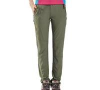 Pantalon de randonnée imperméable Softshell pour femme avec poches zippées, pantalon de marche thermique coupe-vent, taille élastique, tissu à séchage rapide avec bande réfléchissante, kaki, M