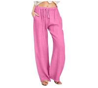 Pantalon de randonnée pour femme avec poches, coupe champêtre en lin, pantalon de jogging à bandes camouflage, style rétro, motif floral, pantalon de survêtement pour femme, rose, S