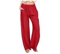 Pantalon de randonnée pour femme avec poches, coupe champêtre en lin, pantalon de jogging à bandes camouflage, style rétro, motif floral, pantalon de survêtement pour femme, Rouge, 3XL