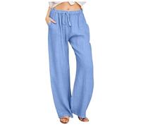 Pantalon de randonnée pour femme avec poches, coupe champêtre en lin, pantalon de jogging à bandes camouflage, style rétro, motif floral, pantalon de survêtement pour femme, bleu, S