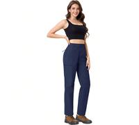 Pantalon de randonnée pour femmes, résistant à l'eau, séchage rapide, léger et confortable, stretch, taille mi-haute, côtés élastiques, 5 poches sécurisées, fermeture éclair sur la cuisse, coupe jambe