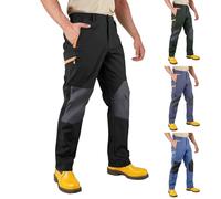 Pantalon de randonnée pour homme - Pantalon cargo pro extensible - Léger et imperméable - Avec poches - Tissu softshell respirant - Avec genouillères, bleu, XXL