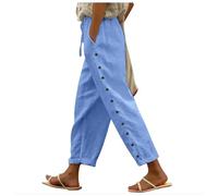 Pantalon de Rééducation pour Femme, Ouverture Latérale, Bouton latéral Décoratif, Pantalon Décontracté Polyvalent Neuf Points, Pantalon Noir Femme Stretch 42, bleu, M