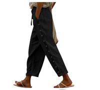 Pantalon de Rééducation pour Femme, Ouverture Latérale, Désinvolte, Bouton latéral décoratif, Pantalon décontracté polyvalent à neuf points, Pantalon Noir pour Femme, Stretch, 42, Noir , L