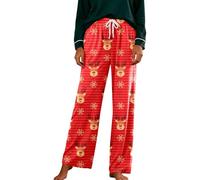 Pantalon De Réveillon pour Femme Père Noël Pieds Intégrés Confort Toute La Nuit Vœux Rouge Et Vert Tenue Soirée Festive Coton Respirant Jogging Stretch Confortable