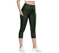 Pantalon De Sport 3/4 pour Femme avec Poches Leggings De Sport pour Taille Haute Court Ventre Plat Couleur Pure De Yoga Jegging Exercice Fitness Jogging Extensible Collant