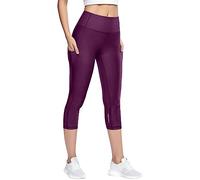 Pantalon De Sport 3/4 pour Femme avec Poches, Leggings De Sport pour Taille Haute,Legging Court Ventre Plat Couleur Pure De Yoga Jegging Exercice Fitness Jogging Extensible Collant