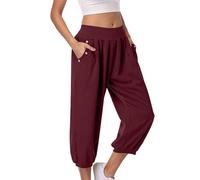 Pantalon de sport à coupe haute, jambe droite, jambe unie, pantalon athlétique pour juniors, été, automne, pantalon ample pour femmes 2025, F-21 Bordeaux, M