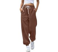 Pantalon de sport à taille élastique pour femme, pantalon de sport taille haute, pantalon d'entraînement de couleur unie avec poches pour sortir, pantalon de sport de couleur unie avec cordon de
