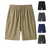 Pantalon de sport de plage fin décontracté respirant léger taille élastique séchage rapide short d'été grande taille avec poches zippées sport course jogging entraînement fitness, Z1-Army Green, 5XL