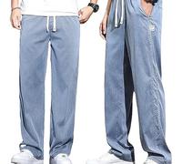 Pantalon de sport en Tencel respirant à jambes larges pour homme - Léger et fin - Séchage rapide, bleu, 5XL (90-100kg)