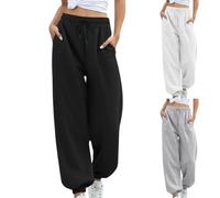 Pantalon de Sport Femme à Larges Jambes Taille Haute - Jogging Survêtement Avec Poches pour Running Fitness - Chic en Coton