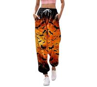 Pantalon De Sport Femme Grande Taille, Deguisement Adulte Femme Grande Taille Pantalon Sport Fluide Taille Haute Pantalon De Détente Jambe Large Imprimé Halloween Pants Confortable Ample