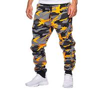 Pantalon de sport imprimé pour homme, coupe ajustée, pantalon de jogging extensible, pantalon cargo de combat à revers pour gym, entraînement, jogging, taille élastique, cordon de serrage, avec bouton
