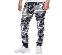 Pantalon de sport imprimé pour homme, coupe ajustée, pantalon de jogging extensible, pantalon cargo de combat à revers pour gym, entraînement, jogging, taille élastique, cordon de serrage, avec bouton