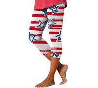 Pantalon de sport pour femme - Legging de yoga pour femme - 4 juillet - Imprimé drapeau américain - Taille haute - Longueur genou - Legging patriotique sec - Vêtements d'entraînement pour
