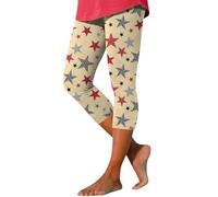 Pantalon de sport pour femme - Legging de yoga pour femme - 4 juillet - Imprimé drapeau américain - Taille haute - Longueur genou - Legging patriotique sec - Vêtements d'entraînement pour