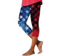 Pantalon de sport pour femme - Legging de yoga pour femme - 4 juillet - Imprimé drapeau américain - Taille haute - Longueur genou - Legging patriotique sec - Vêtements d'entraînement pour