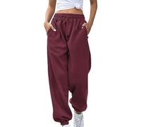 Pantalon de sport pour femme long ample : pantalon de jogging femme surdimensionné couleur unie pantalon de fitness taille haute pantalon de loisirs élastique avec cordon de serrage pantalon de