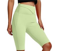 Pantalon de sport pour femme - Séchage rapide - Taille haute - Poche - Cinq points de yoga, vert clair, S