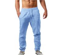 Pantalon de sport pour homme - Pantalon de survêtement léger en coton et lin respirant - Coupe régulière - Couleur unie - Pantalon de sport décontracté - Pantalon de jogging ample - Taille élastique -