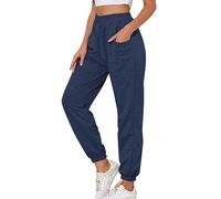 Pantalon de Sport Taille Haute Décontracté pour Femmes Couleur Unie Mode Assortie avec Tout Pantalon de Jogging Sportif Femme Chic Élastique Taille Haute avec Poche Pantalon de Training Sport Yoga
