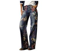 Pantalon de style hippie années 70 pour femme - Jean taille haute avec jambe large - Jeans jazzpants - Grandes tailles - Jeans boyfriend - Pantalon de loisirs - Pantalon à taille haute - Longue - Jean