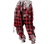 Pantalon de survêtement à Carreaux pour Hommes, Ample, décontracté, Flocon de Neige de noël, Pantalon de Jogging de Sport,Rouge,4XL