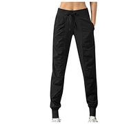 Pantalon de survêtement à jambe large pour femme avec poches et jambes fuselées Pantalon de survêtement athlétique actif taille haute Pantalon de jogging décontracté Sports Lounge Streetwear, Noir , M