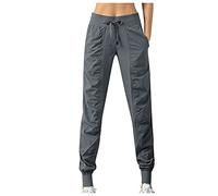 Pantalon de survêtement à jambe large pour femme avec poches et jambes fuselées Pantalon de survêtement athlétique actif taille haute Pantalon de jogging décontracté Sports Lounge Streetwear, gris, M