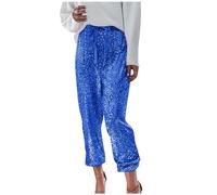 Pantalon de survêtement à paillettes pour femmes Palazzo Pantalons : pantalon à paillettes pour femmes long baggy brillant pantalon de fitness élastique avec cordon de serrage pantalon de loisirs