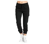 Pantalon de survêtement à taille élastique pour femme - Pantalon cargo décontracté ample taille haute - Pantalon tissé léger et extensible avec poches - Pantalon décontracté pour un usage quotidien