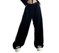 Pantalon de survêtement ample en dentelle pour femme - Coupe ample - Jambe droite - Coupe décontractée - Coupe ample - Avec poches - Bas ouvert - 2025, Noir , L