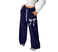 Pantalon de survêtement ample en polaire à jambe large pour enfants, garçons et filles, avec nœud papillon, coupe décontractée, jambe droite, pantalon d'entraînement sportif, joli pantalon de détente